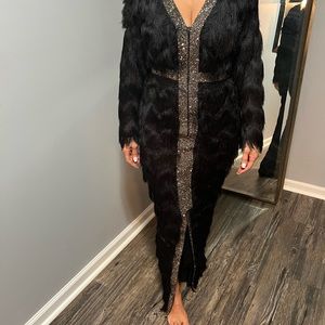 Black Fringe Evening Gown